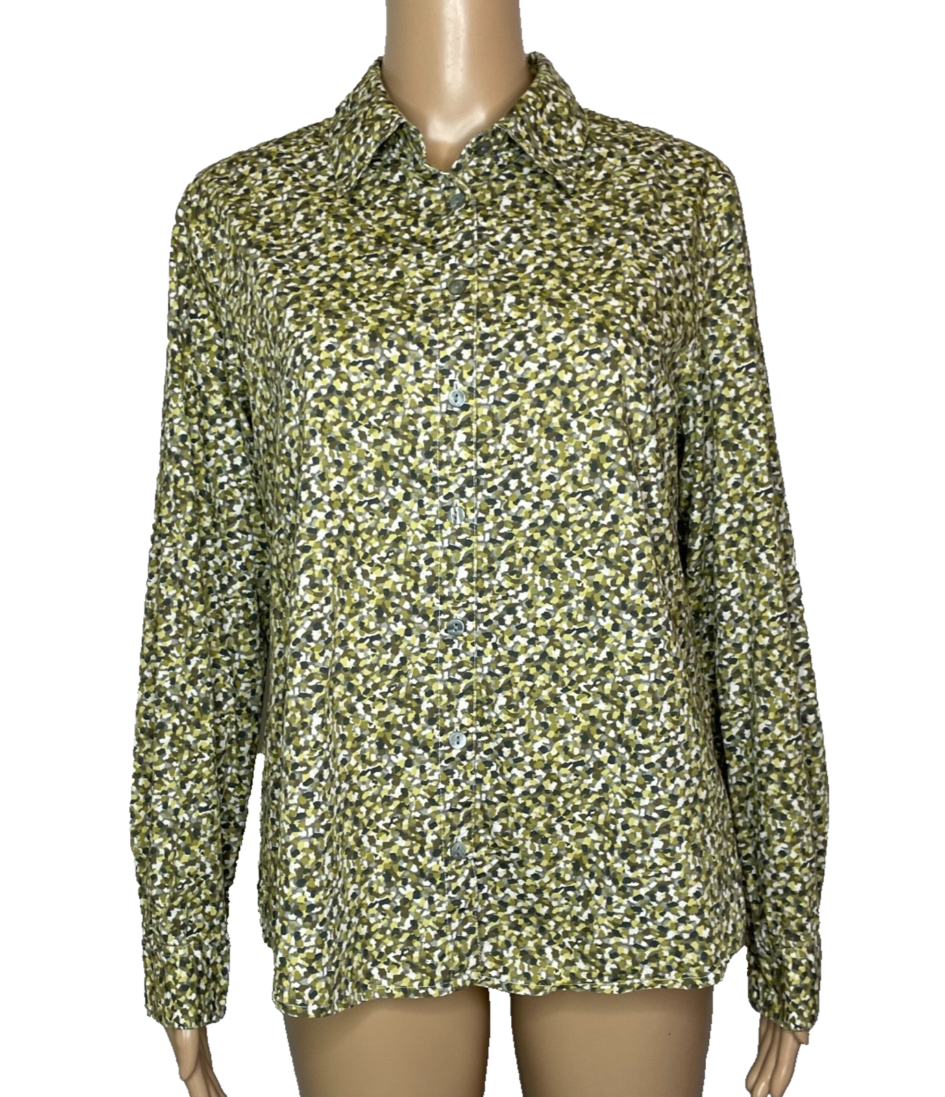 Women's 10 Orvis Green Leaf Pattern Cotton Button Down Cotton Shirt